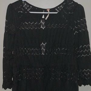 Free People Black Lace Open Back Shirt
